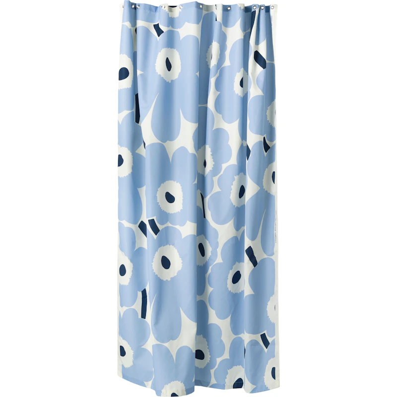 Unikko Duschdraperi 180x200 cm, Off-white / Ljusblå / Marinblå