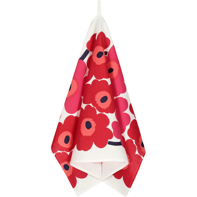 Unikko Kökshandduk 47x70 cm 2-pack, Vit / Röd