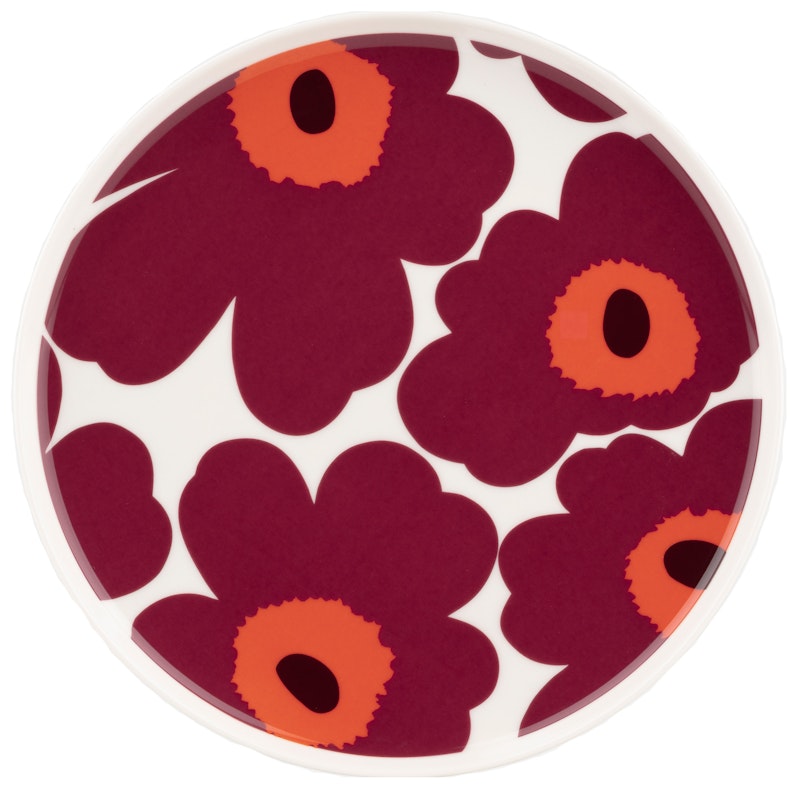 Oiva/Unikko Tallrik Ø20 cm, Vit / Röd / Vinröd