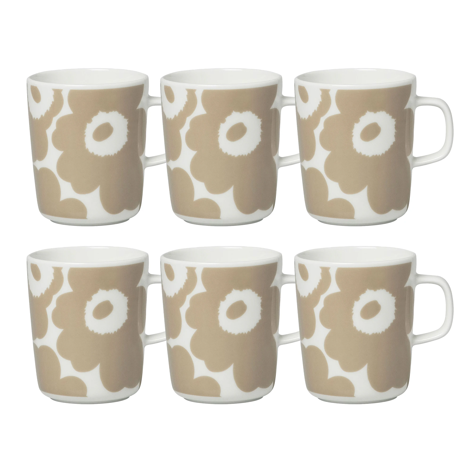 Marimekko Oiva / Unikko Mugg 25 Cl 6-pack Beige / - Stengods Vit