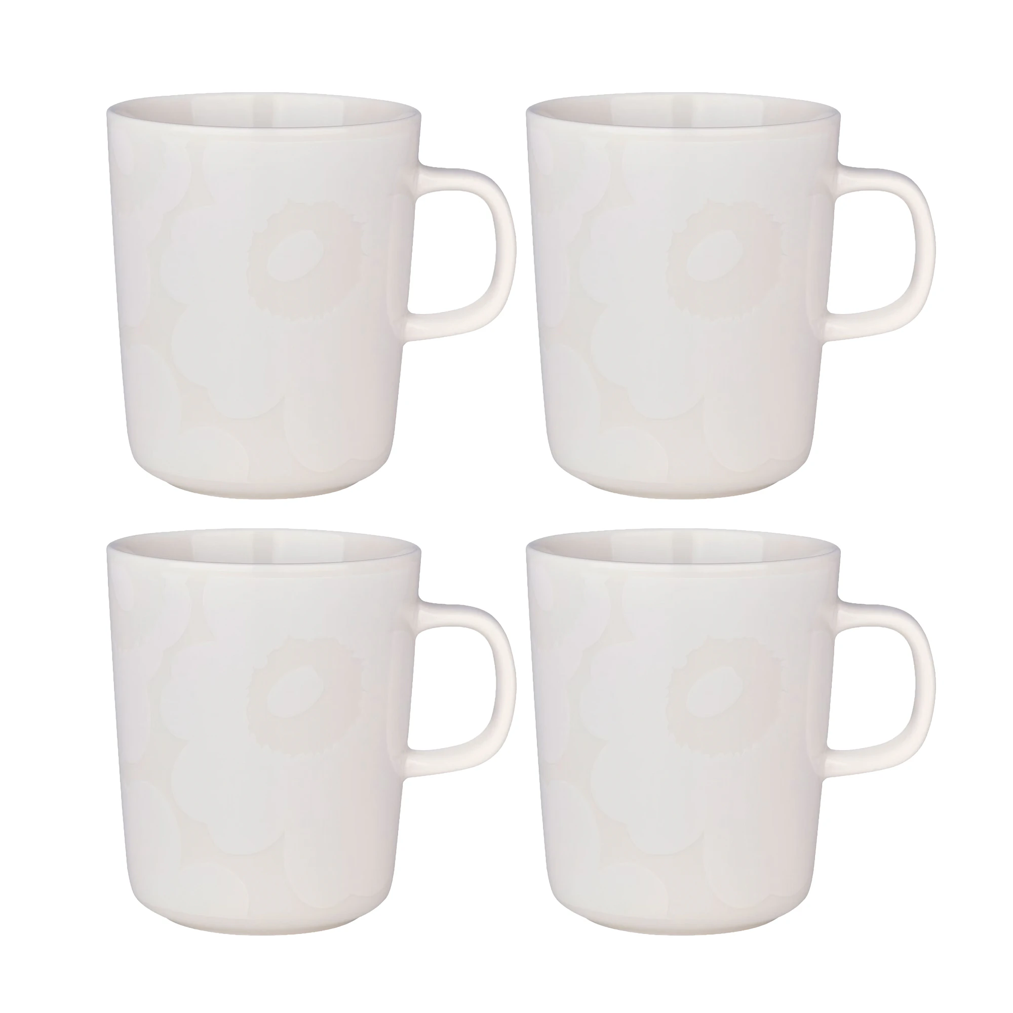 Marimekko Oiva / Unikko Mugg 25 Cl 4-pack - Kaffekoppar Stengods Vit