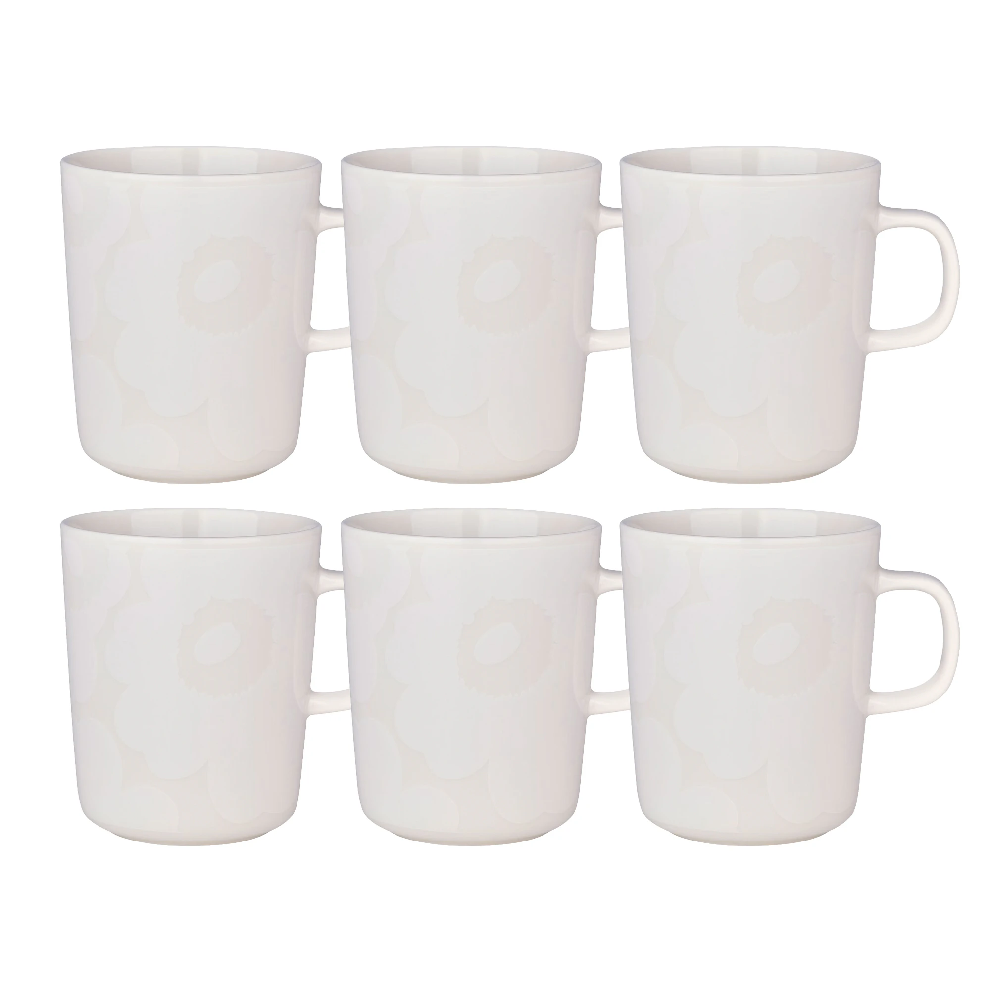 Marimekko Oiva / Unikko Mugg 25 Cl 6-pack - Kaffekoppar Stengods Vit