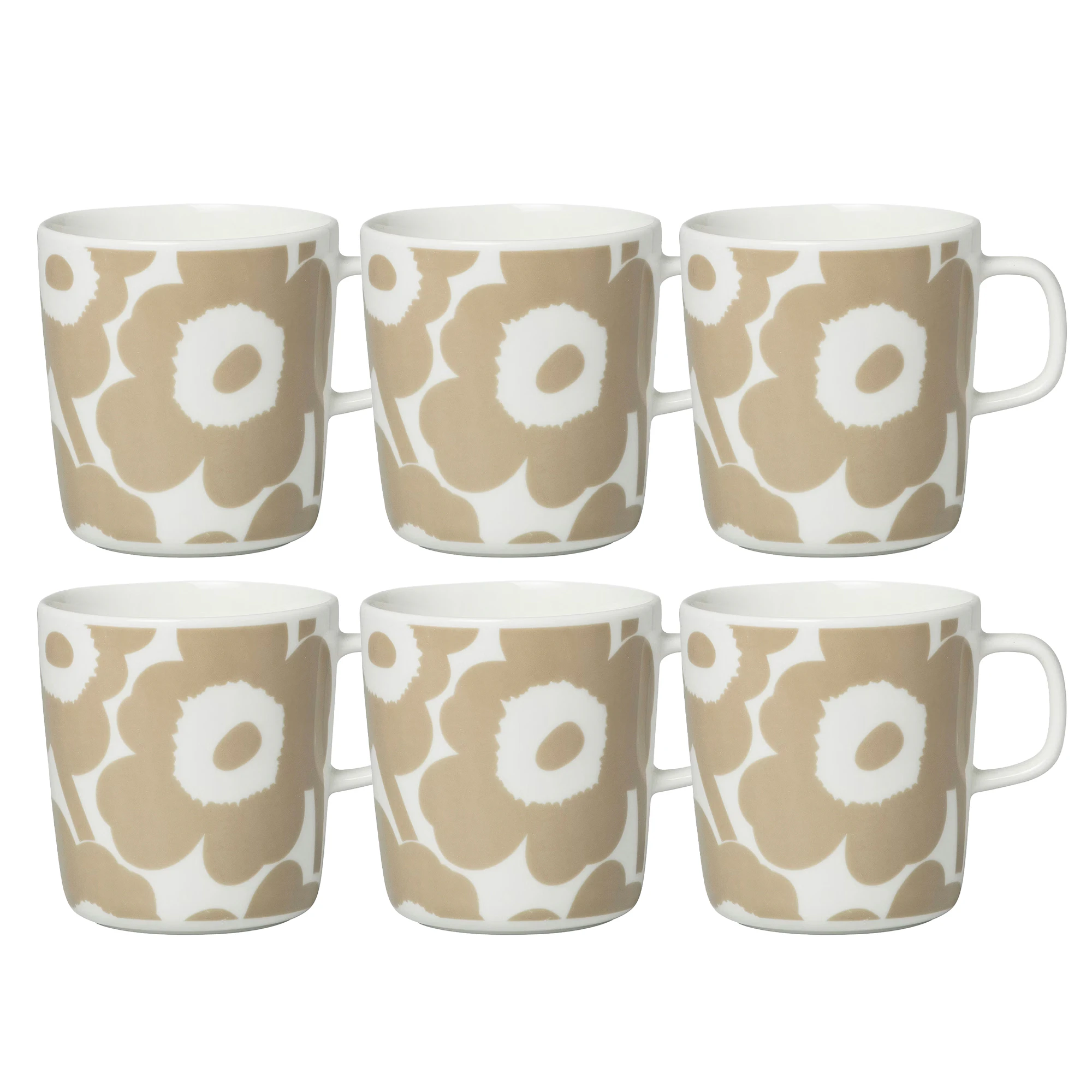 Marimekko Oiva / Unikko Mugg 40 Cl 6-pack Beige / - Kaffekoppar Stengods Vit