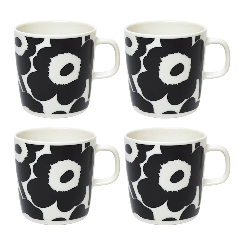Oiva / Unikko Mugg 40 cl 4-pack, Svart / Vit