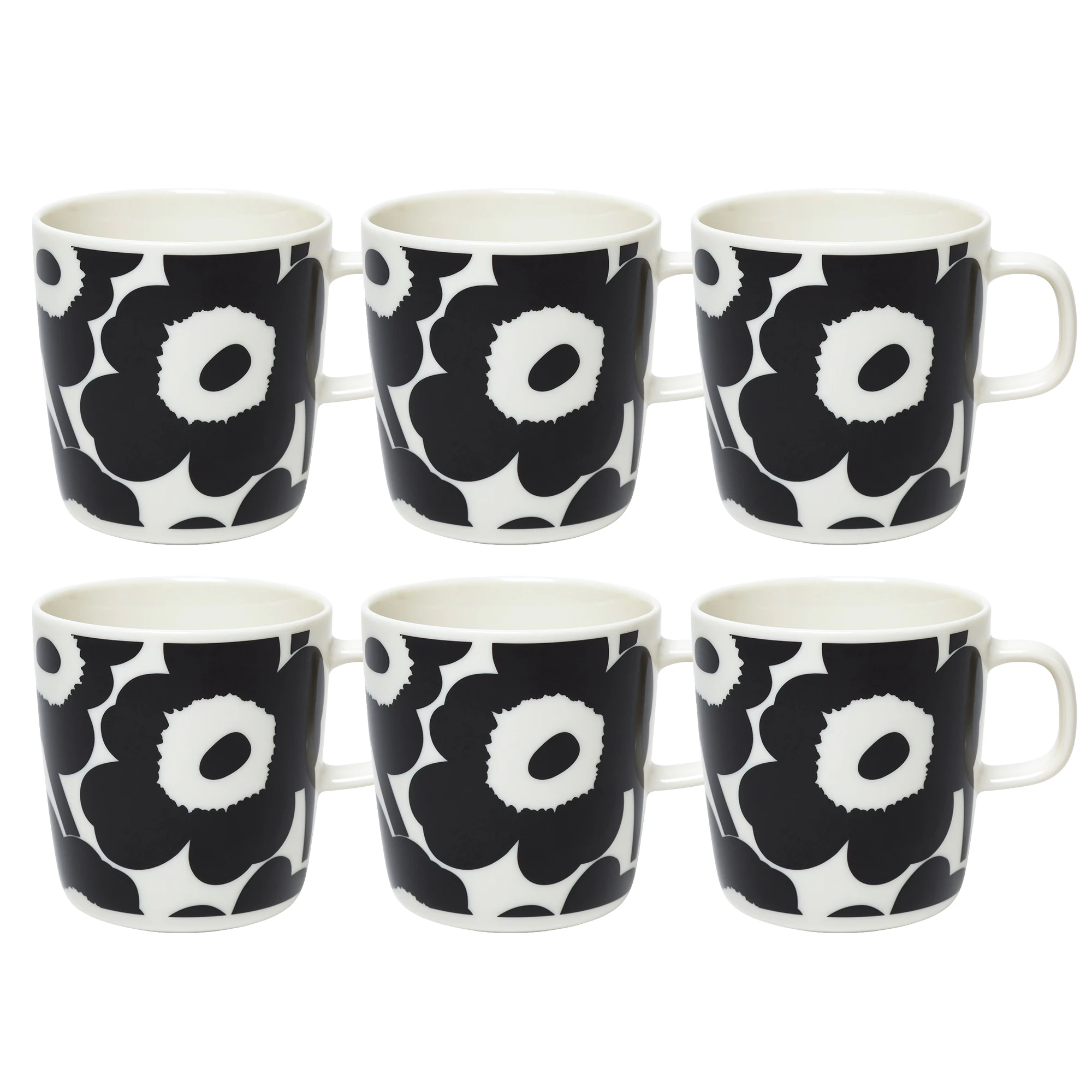 Marimekko Oiva / Unikko Mugg 40 Cl 6-pack / Vit - Kaffekoppar Stengods Svart