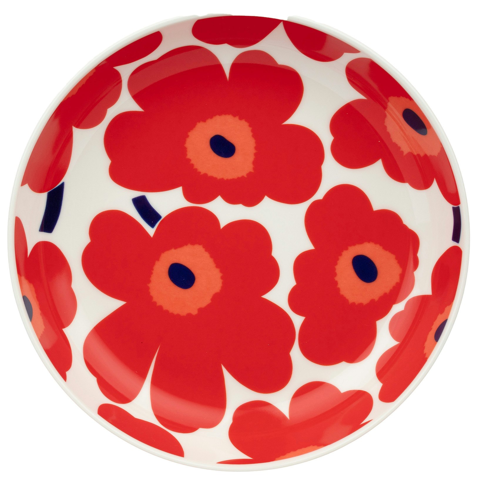 marimekko unikko/oiva djup tallrik 20,5 cm / blå / röd - stengods vit