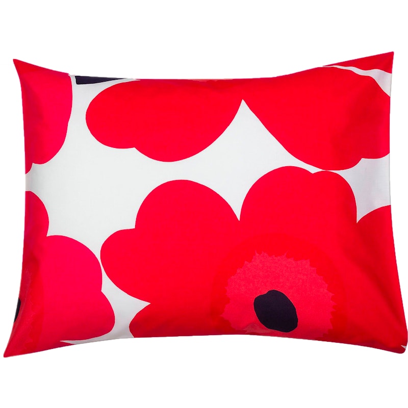Unikko Örngott 50x60 cm, Vit / Röd