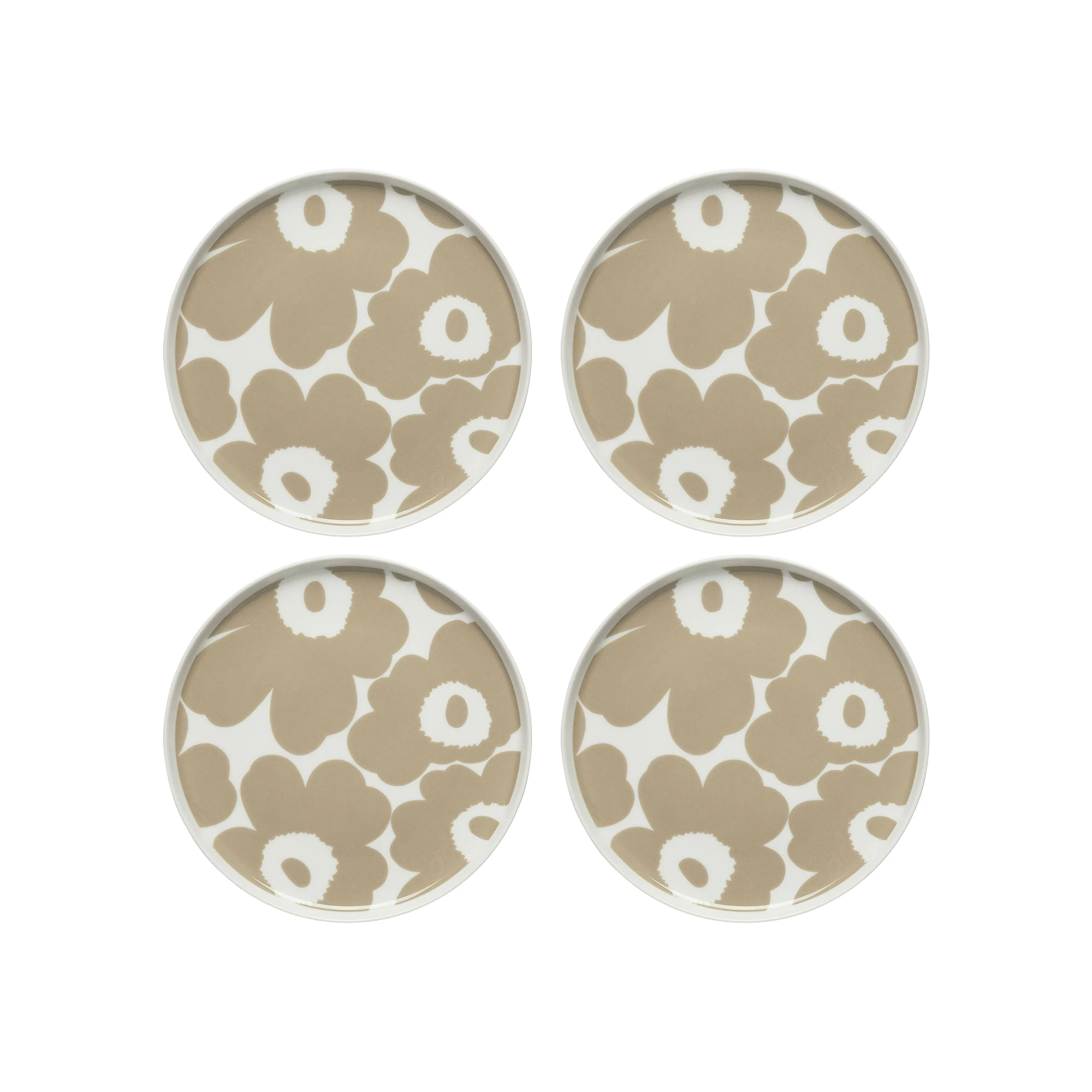 Marimekko Oiva / Unikko Assiett 20 Cm 4-pack / Vit - Assietter Stengods Beige