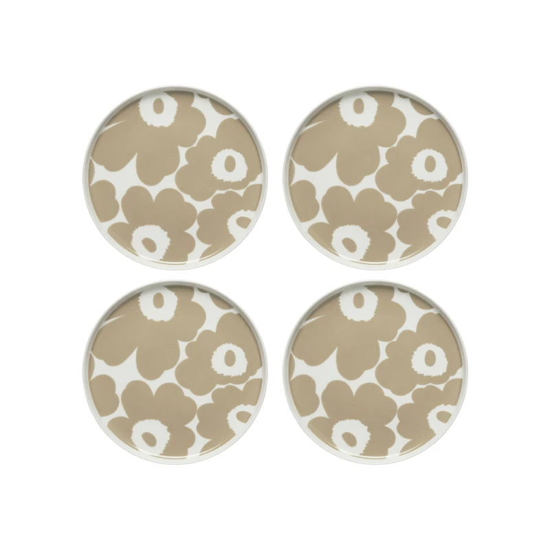 Oiva / Unikko Assiett 20 cm 4-pack, Beige / Vit