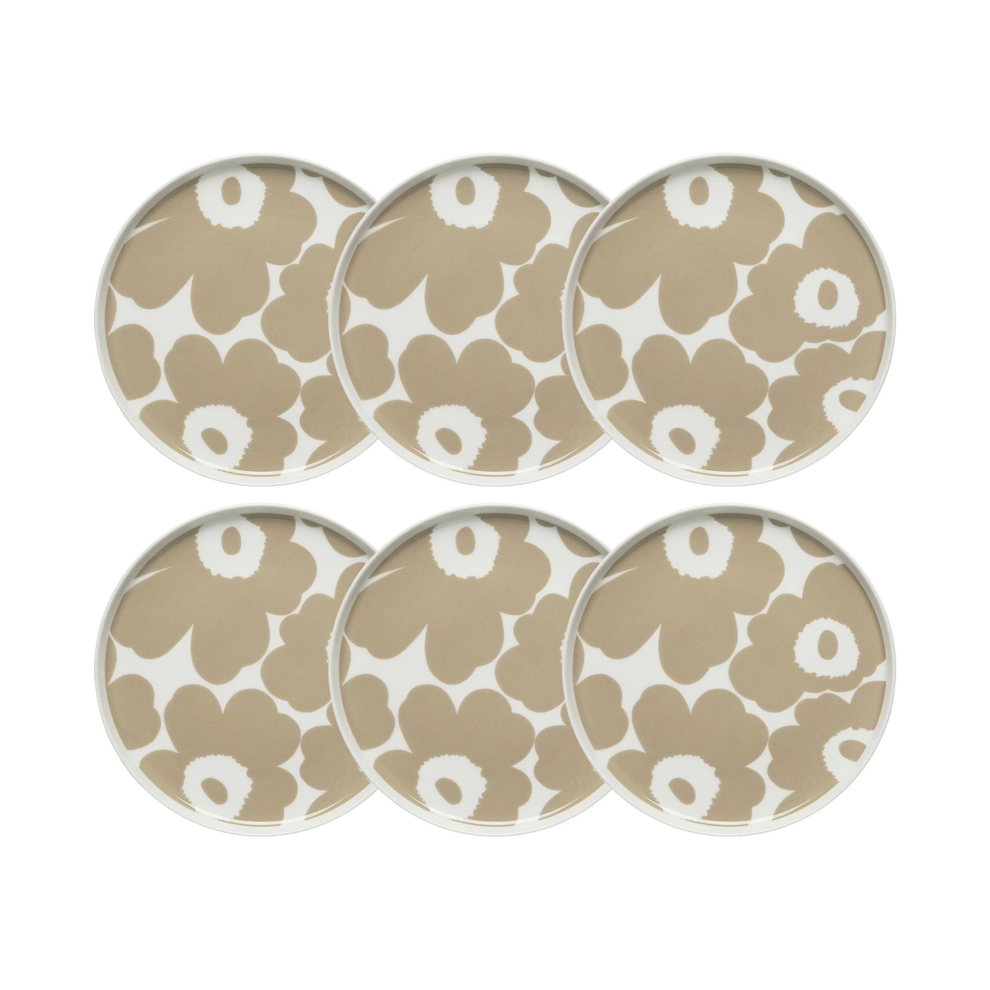 Marimekko Oiva / Unikko Assiett 20 Cm 6-pack / Vit - Assietter Stengods Beige