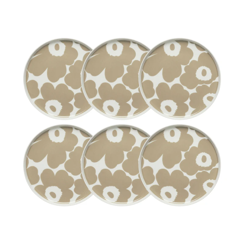 Oiva / Unikko Assiett 20 cm 6-pack, Beige / Vit