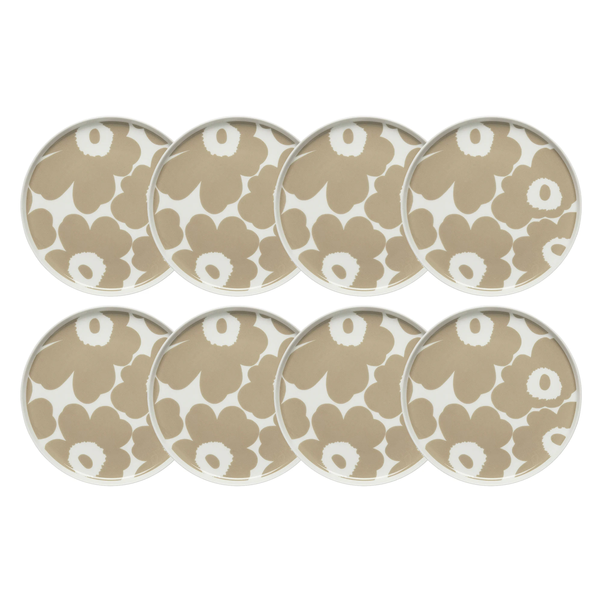 Marimekko Oiva / Unikko Assiett 20 Cm 8-pack / Vit - Assietter Stengods Beige