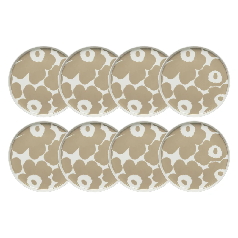 Oiva / Unikko Assiett 20 cm 8-pack, Beige / Vit