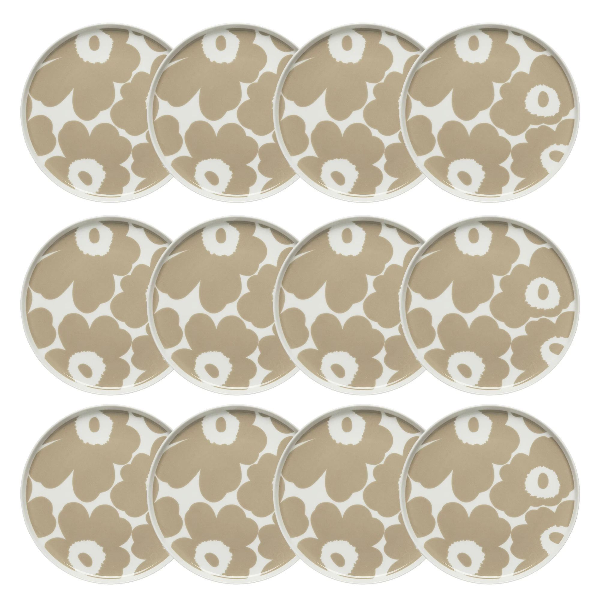 Marimekko Oiva / Unikko Assiett 20 Cm 12-pack / Vit - Assietter Stengods Beige