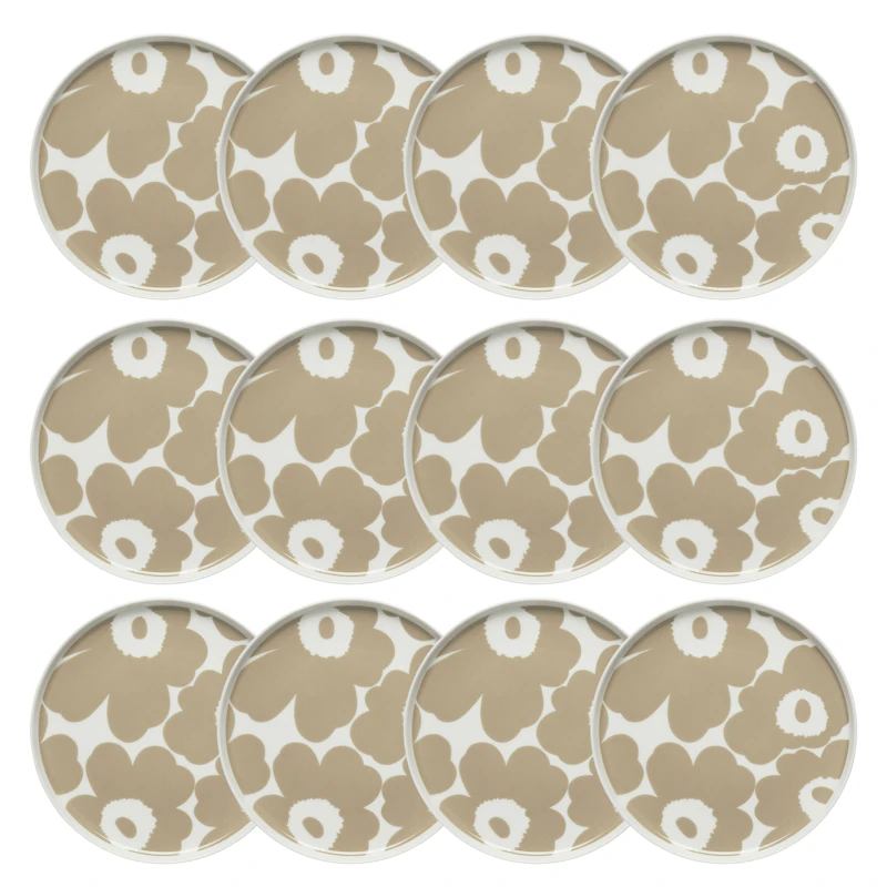 Oiva / Unikko Assiett 20 cm 12-pack, Beige / Vit