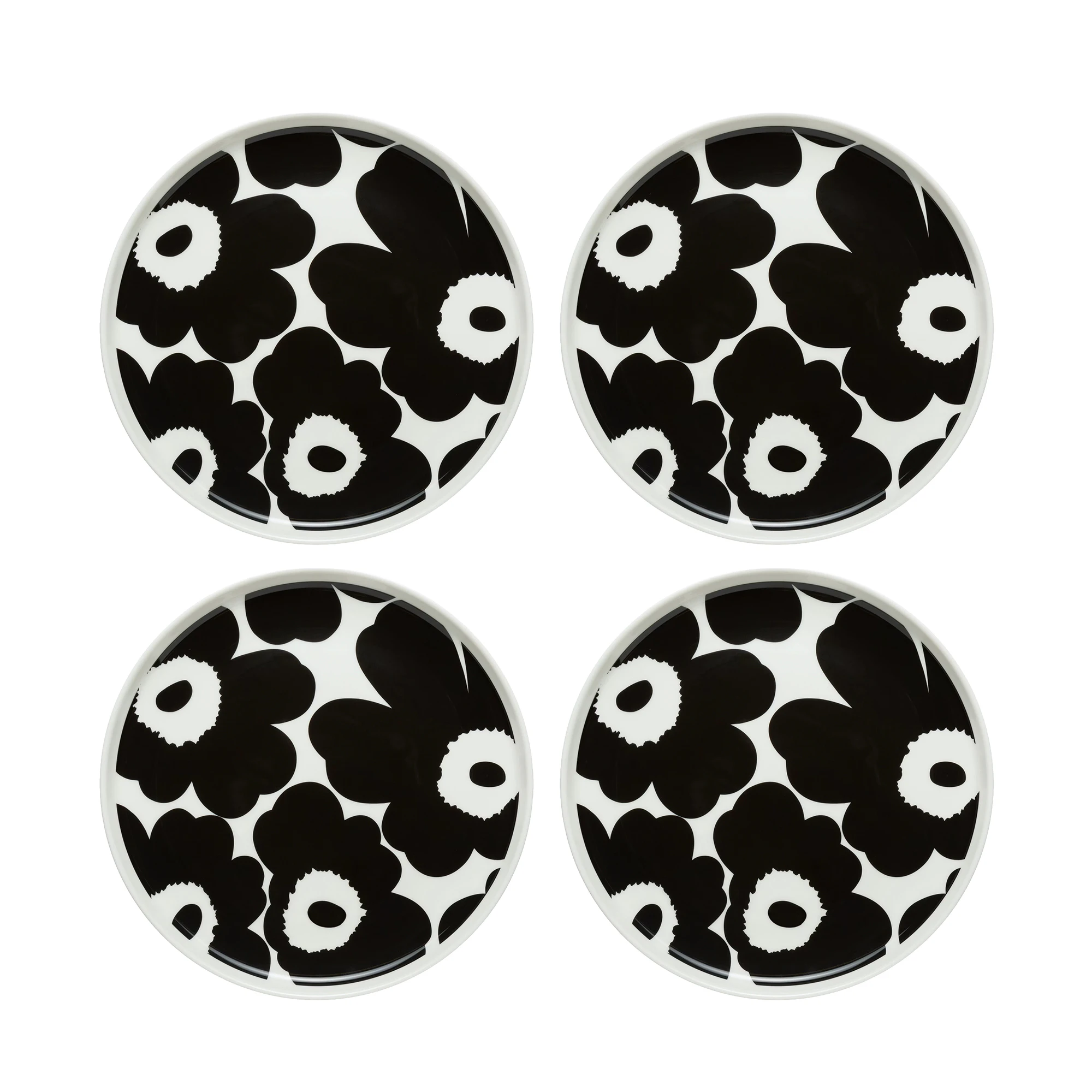 Marimekko Oiva / Unikko Assiett 20 Cm 4-pack / Vit - Assietter Stengods Svart