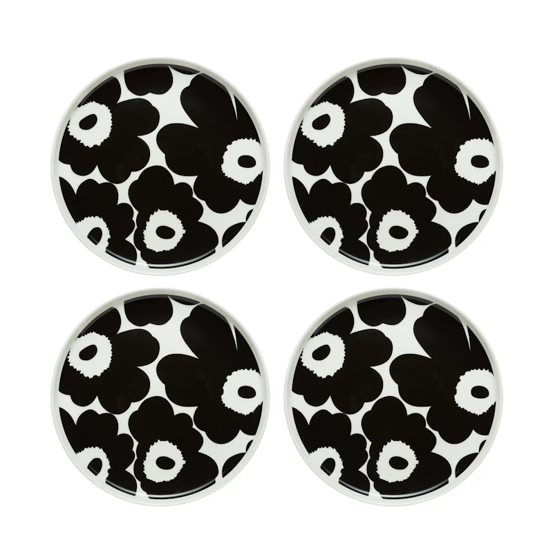 Oiva / Unikko Assiett 20 cm 4-pack, Svart / Vit