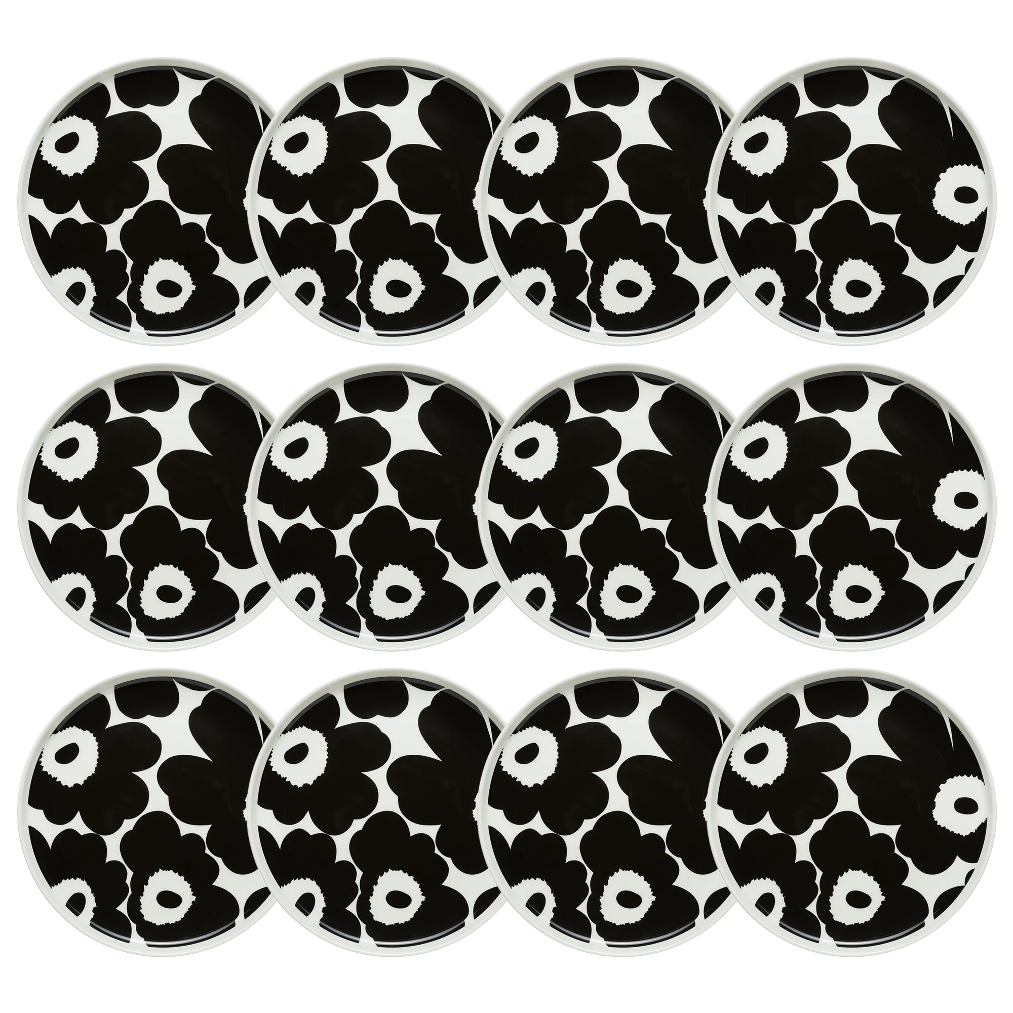 Marimekko Oiva / Unikko Assiett 20 Cm 12-pack / Vit - Assietter Stengods Svart