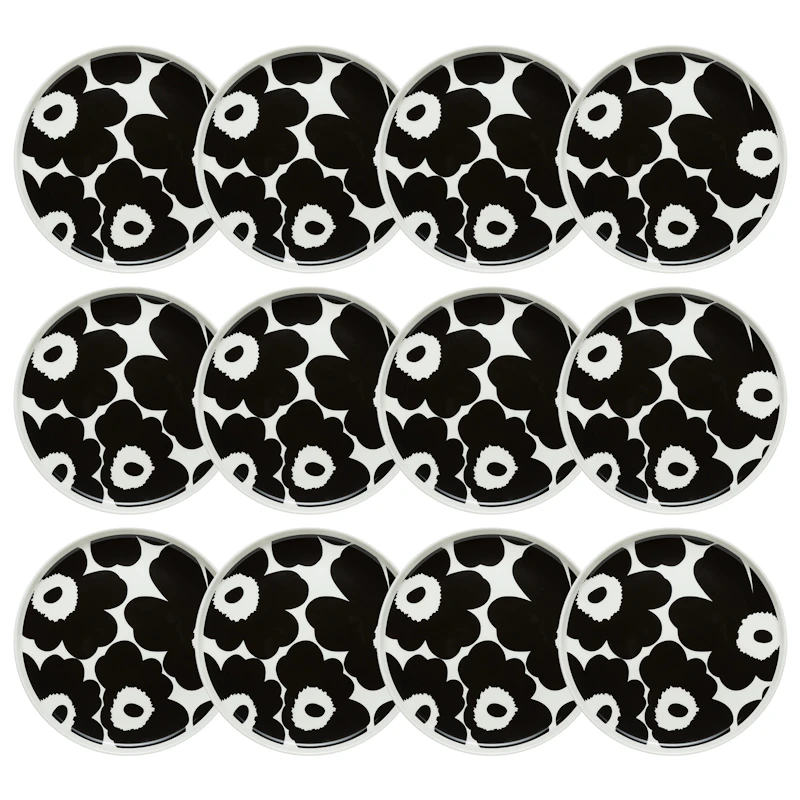 Oiva / Unikko Assiett 20 cm 12-pack, Svart / Vit