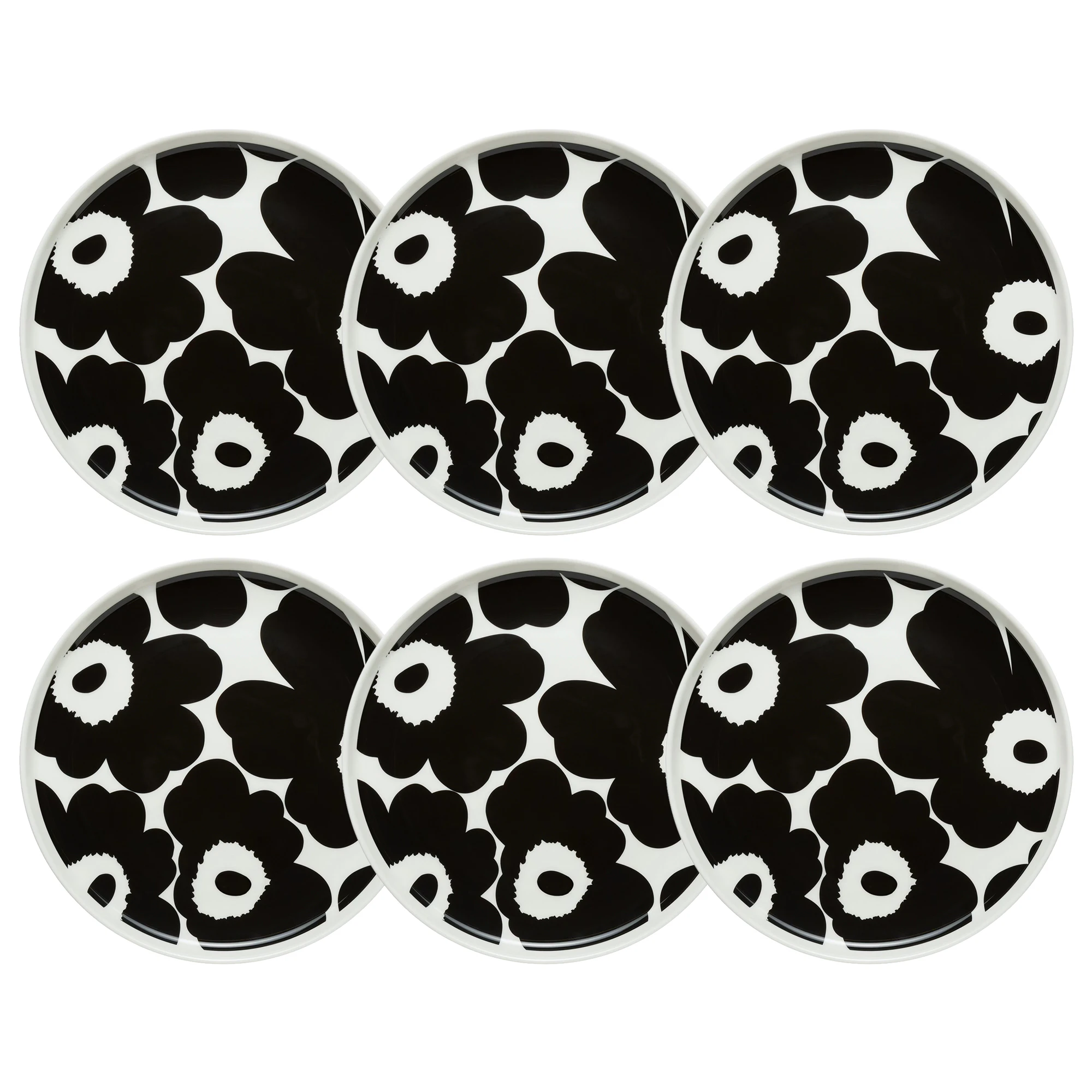 Marimekko Oiva / Unikko Assiett 20 Cm 6-pack / Vit - Assietter Stengods Svart