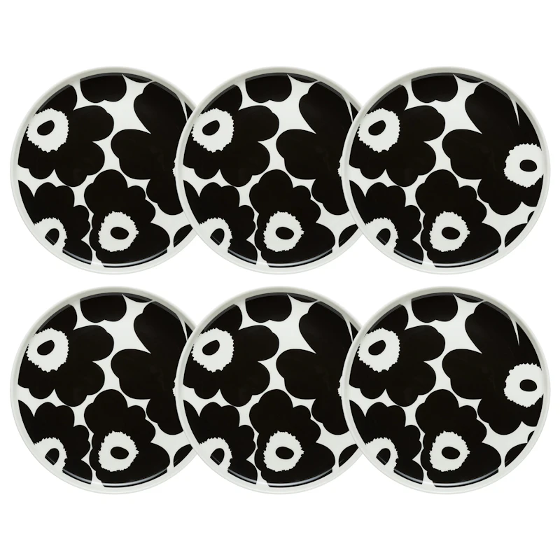Oiva / Unikko Assiett 20 cm 6-pack, Svart / Vit