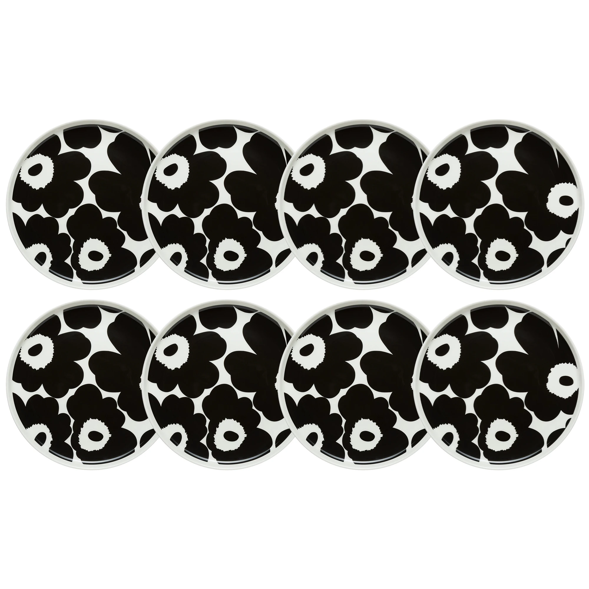 Marimekko Oiva / Unikko Assiett 20 Cm 8-pack / Vit - Assietter Stengods Svart
