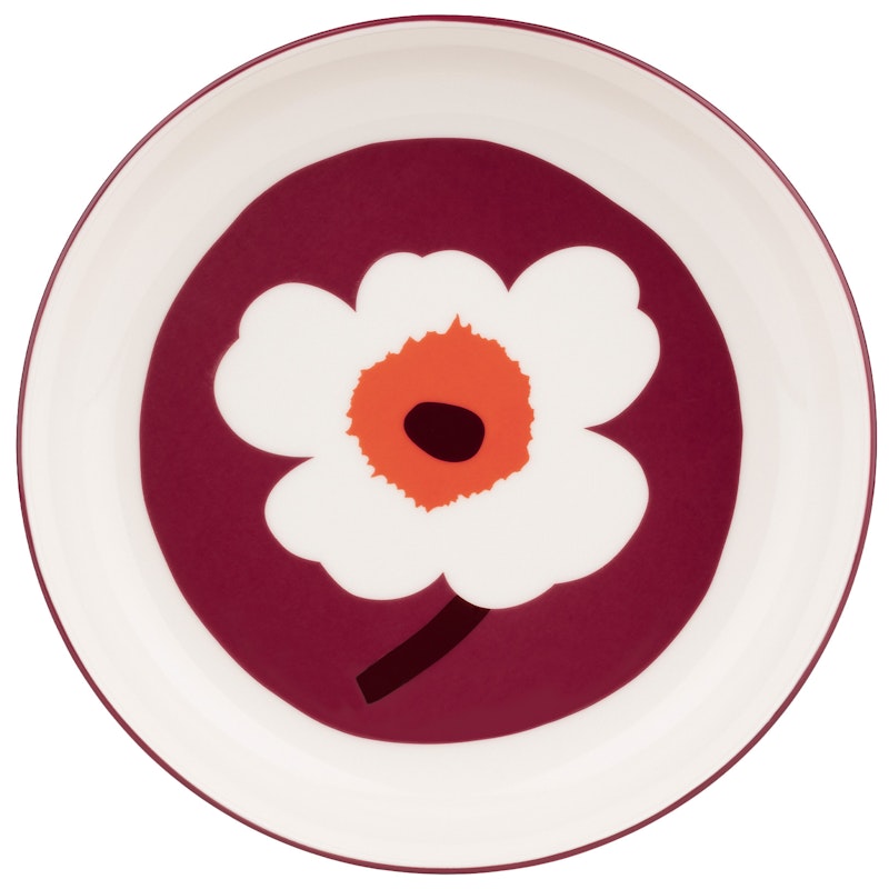 Unikko Serveringsskål 20,5 cm, Vit / Rosa / Mörkgrön, Vit / Röd / Vinröd