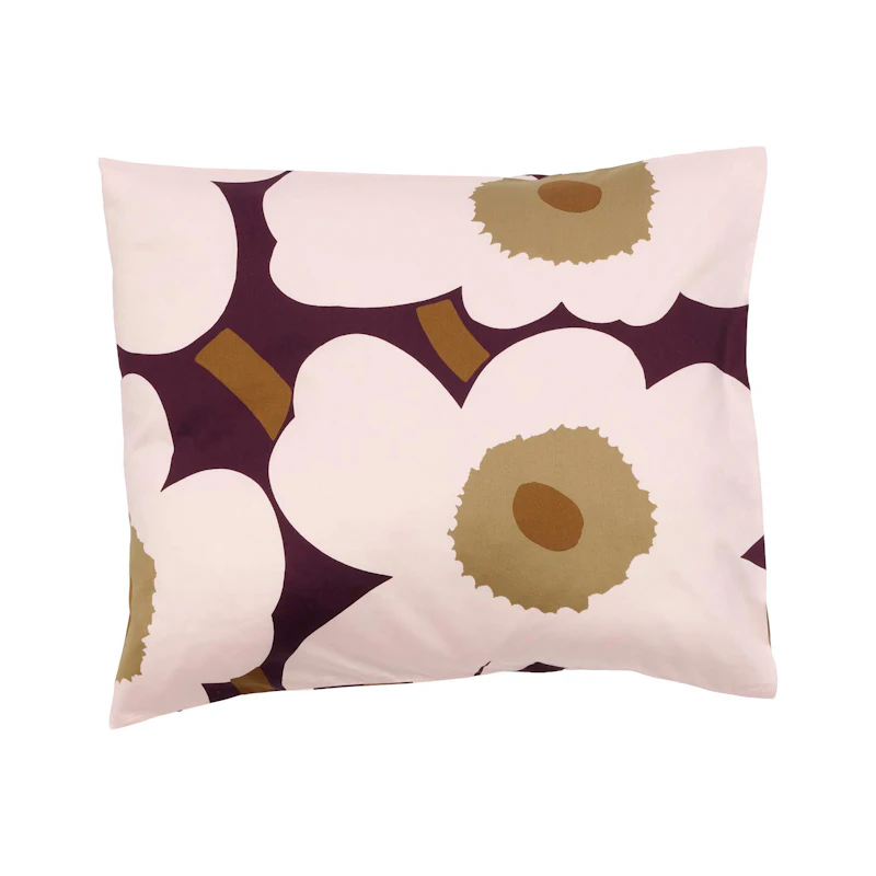 Unikko Satin Örngott 65x65 cm, Plommon / Rosa / Toffee