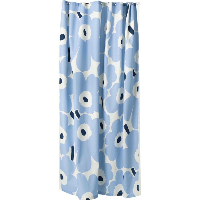 Unikko Duschdraperi 180x200 cm, Off-white / Ljusblå / Marinblå
