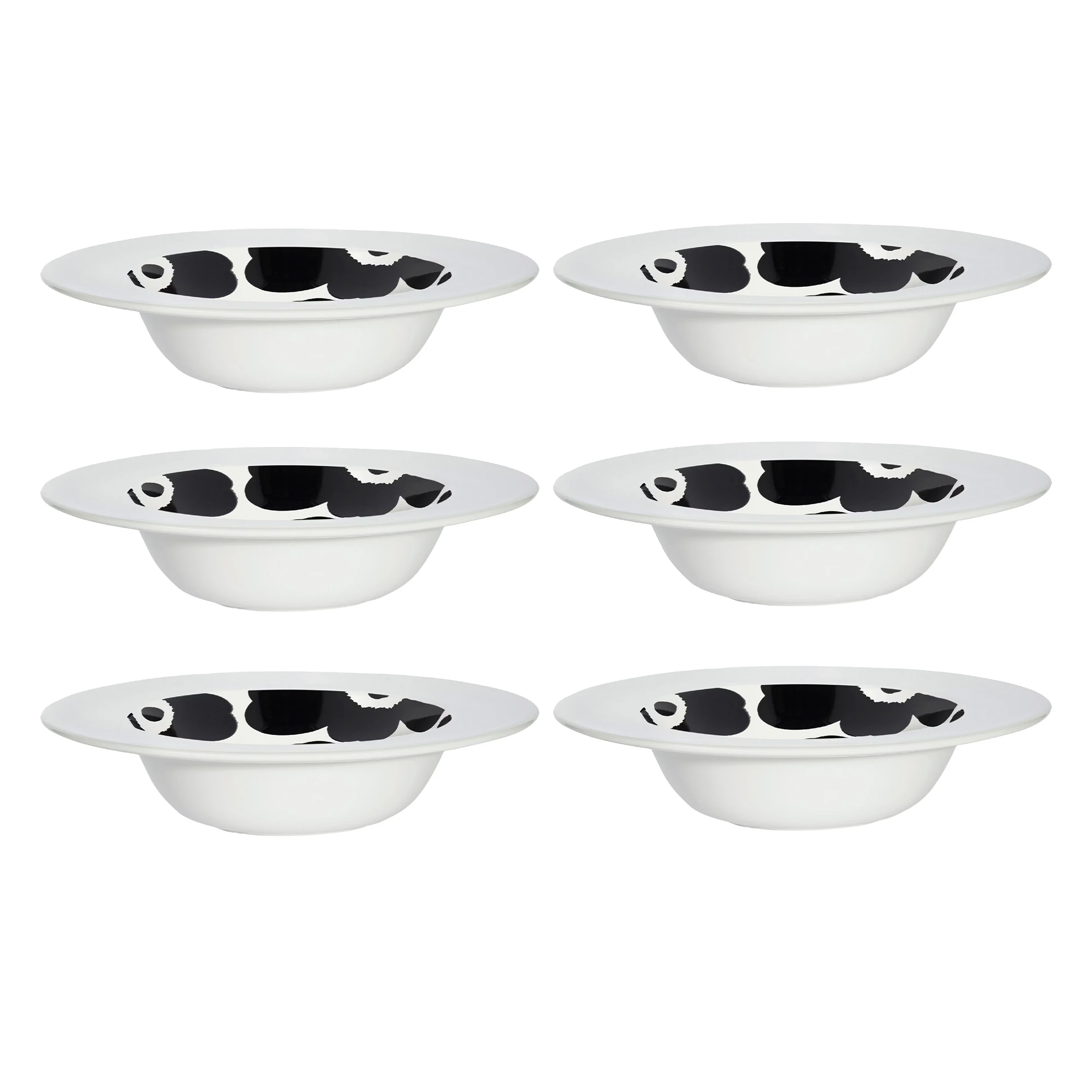 Marimekko Oiva / Unikko Djup Tallrik 20 Cm 6-pack - Stengods Svart