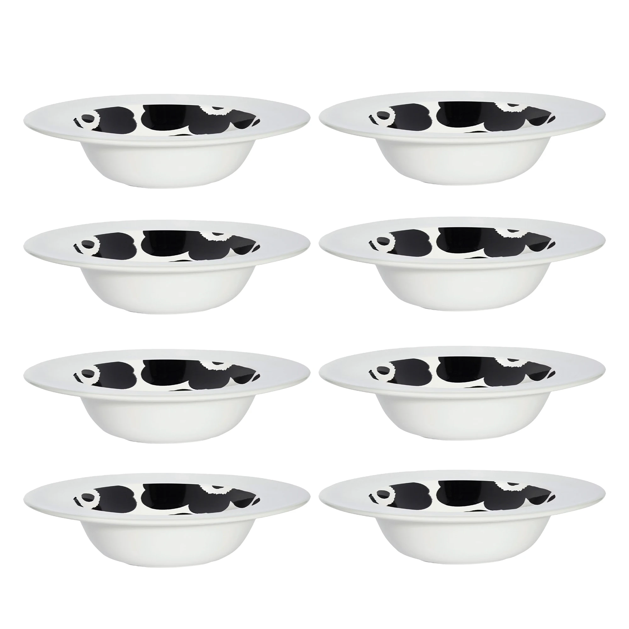 Marimekko Oiva / Unikko Djup Tallrik 20 Cm 8-pack - Stengods Svart