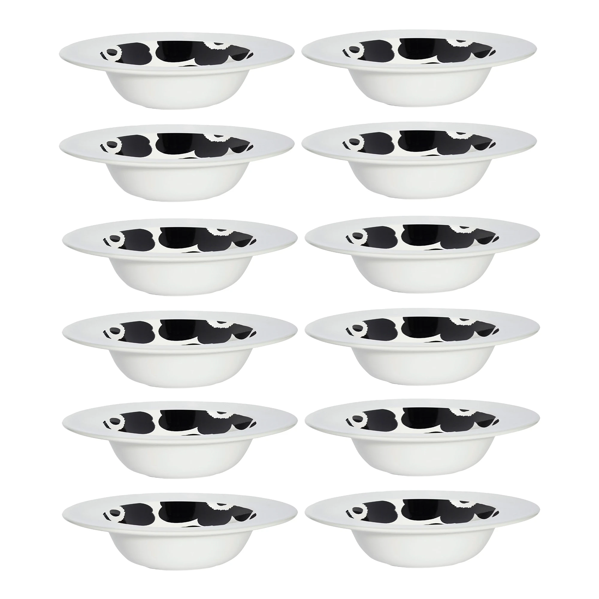 Marimekko Oiva / Unikko Djup Tallrik 20 Cm 12-pack - Stengods Svart