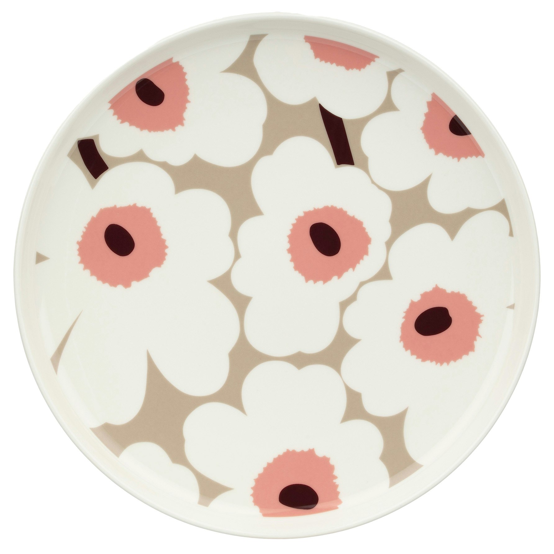 marimekko unikko tallrik ø25 cm powder / dark wine / clay - stengods puder