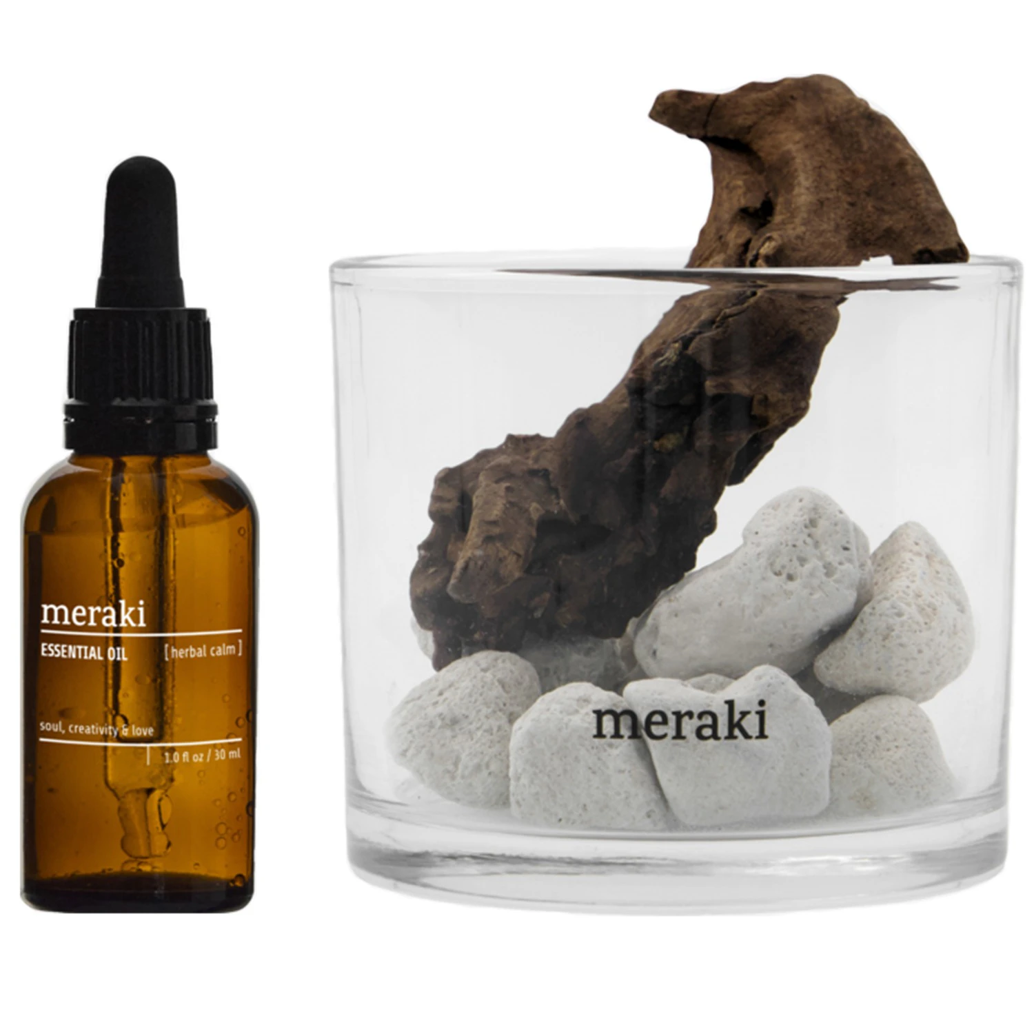 Meraki Lavastone & Wood Herbal Calm Doftspridare 30 Ml - Doftpinnar Vit
