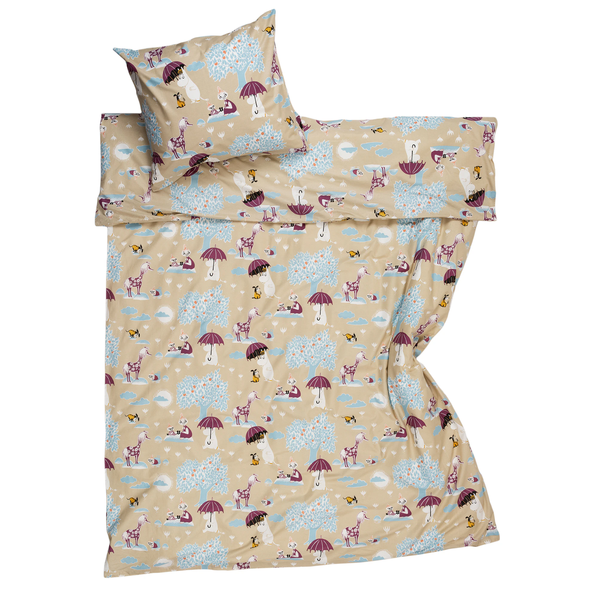Moomin Arabia Moomin Påslakanset Under Paraplyet - Påslakan Ekologisk Bomull Beige