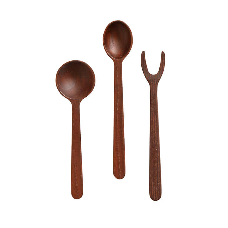 Muubs Yami Tapas Bestick Set 3 Delar - Bestickset Karboniserad Ask Brun