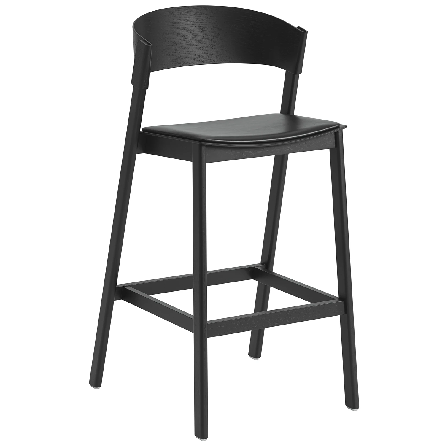 Muuto Cover Barstol Med Ryggst&ouml;d 75 Cm / L&auml;der - Barstolar Askfan&eacute;r Svart
