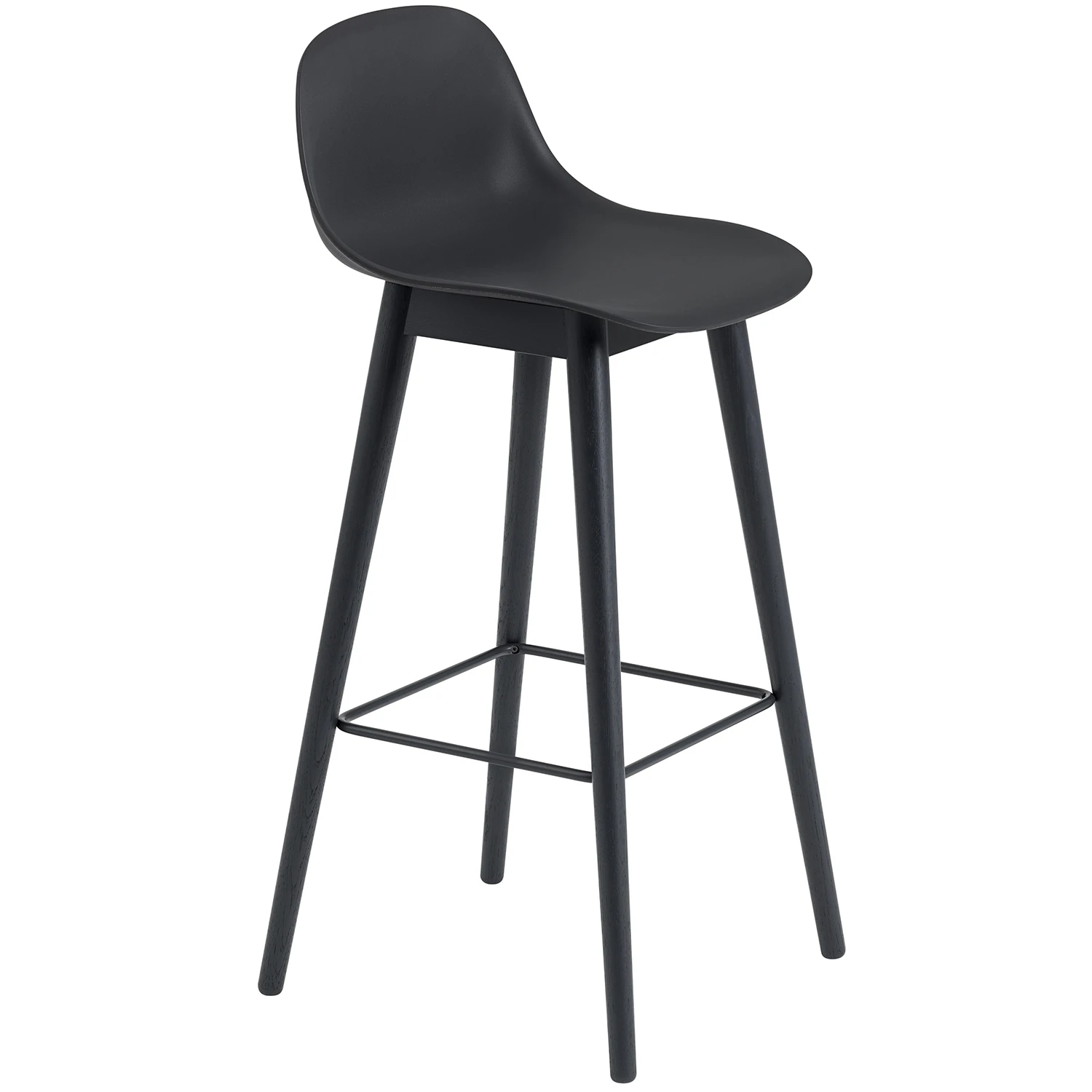Muuto Fiber Barstol Tr&auml; Med Ryggst&ouml;d 75 Cm - Barstolar Svart