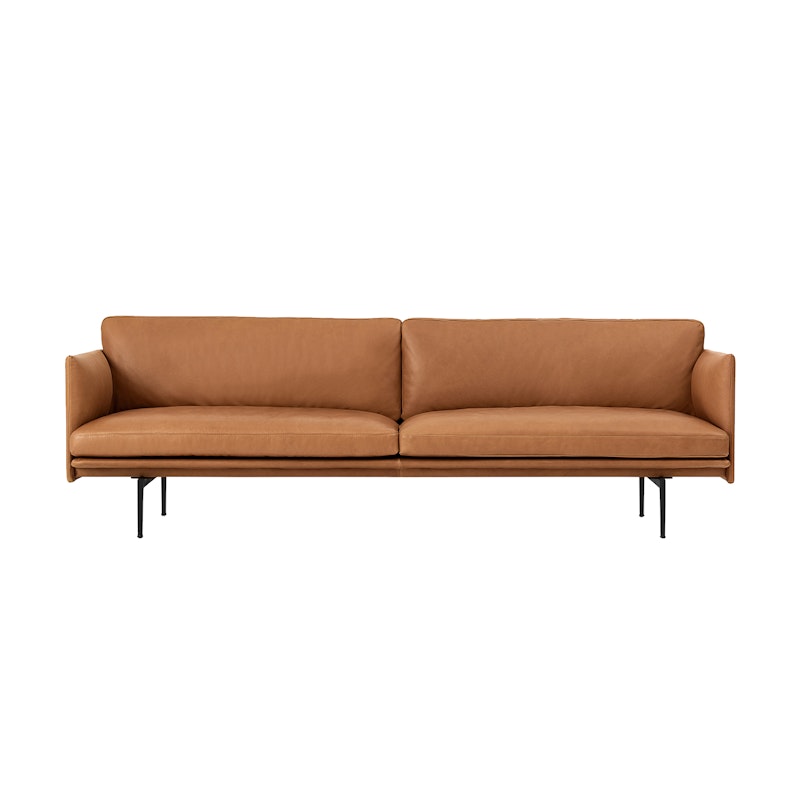 Outline Soffa 3-Sits, Silk leather Cognac / Svart Aluminium