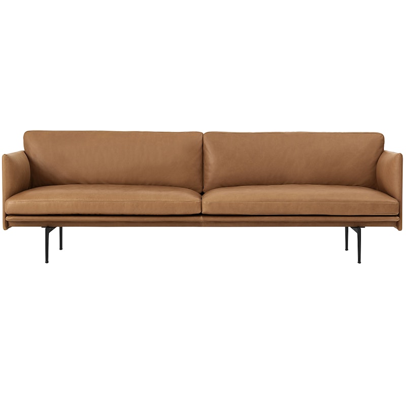 Outline Soffa 3-Sits, Svart Aluminium / Refine Leather Cognac