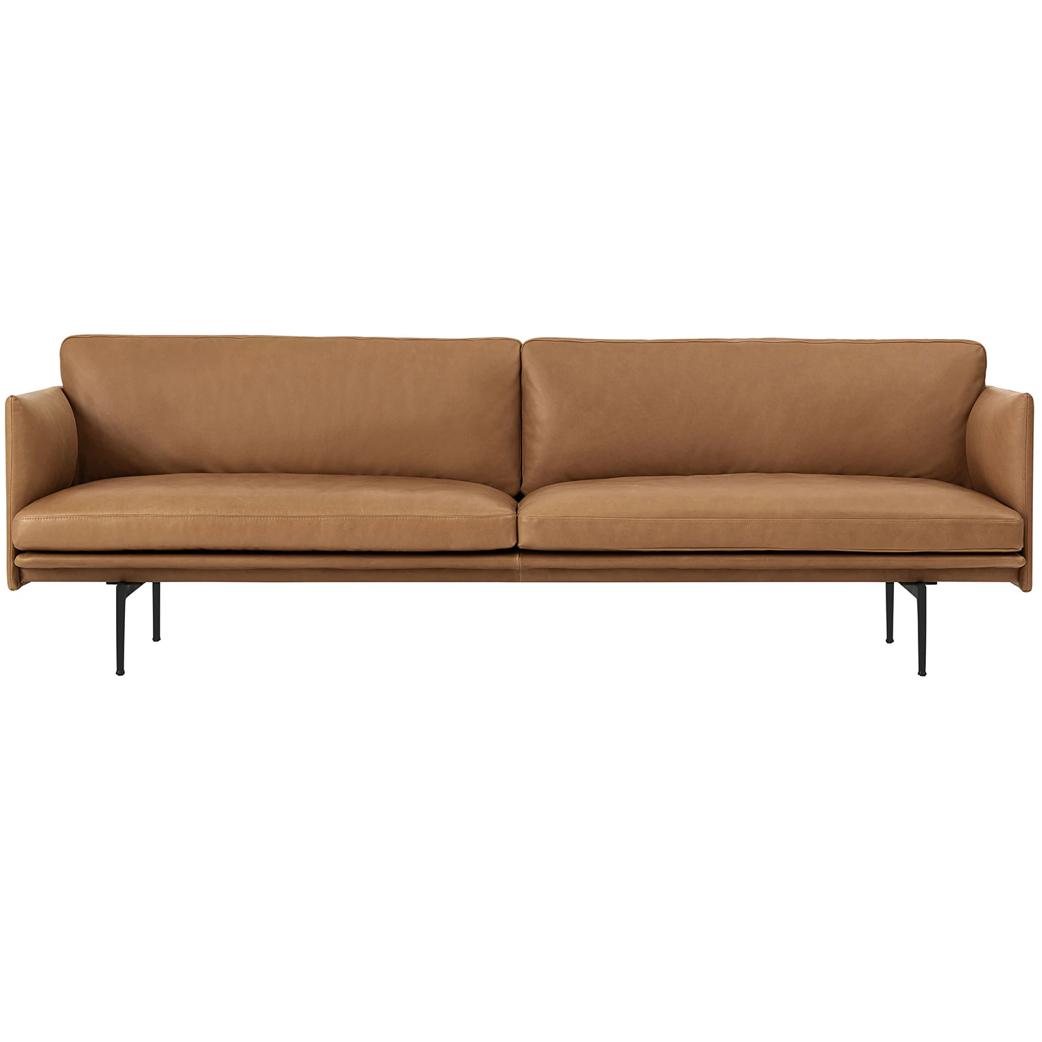 muuto outline soffa 3-sits svart aluminium / refine leather cognac - 3-sitssoffor läder konjak