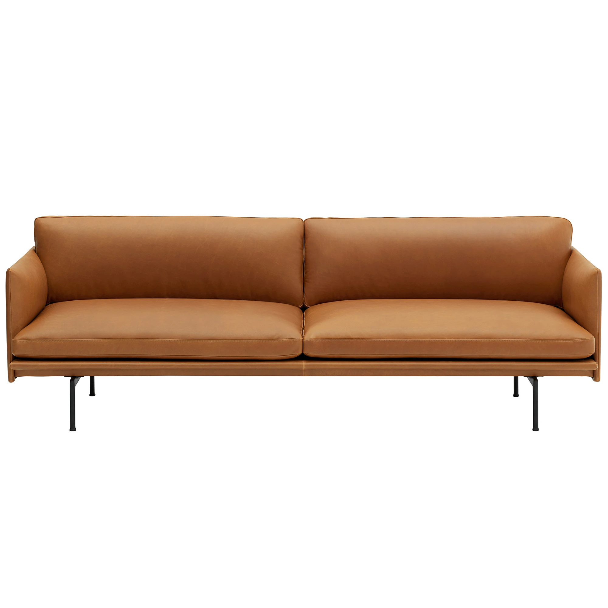 Muuto Outline Soffa 3-sits Svart Aluminium / Refine Leather Cognac - 3-sitssoffor L&auml;der Konjak