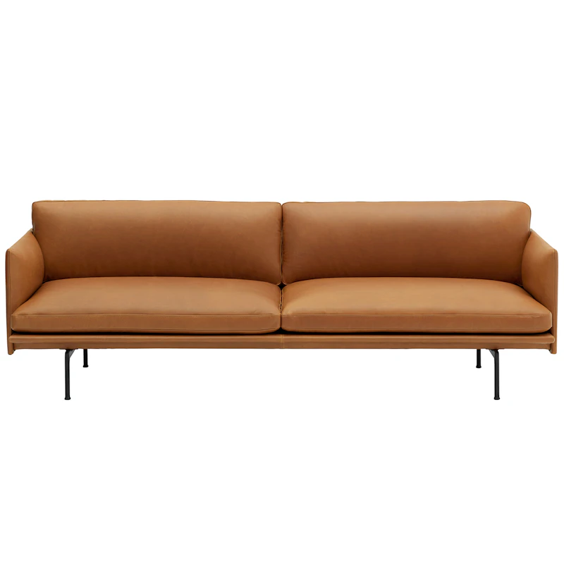 Outline Soffa 3-Sits, Svart Aluminium / Refine Leather Cognac