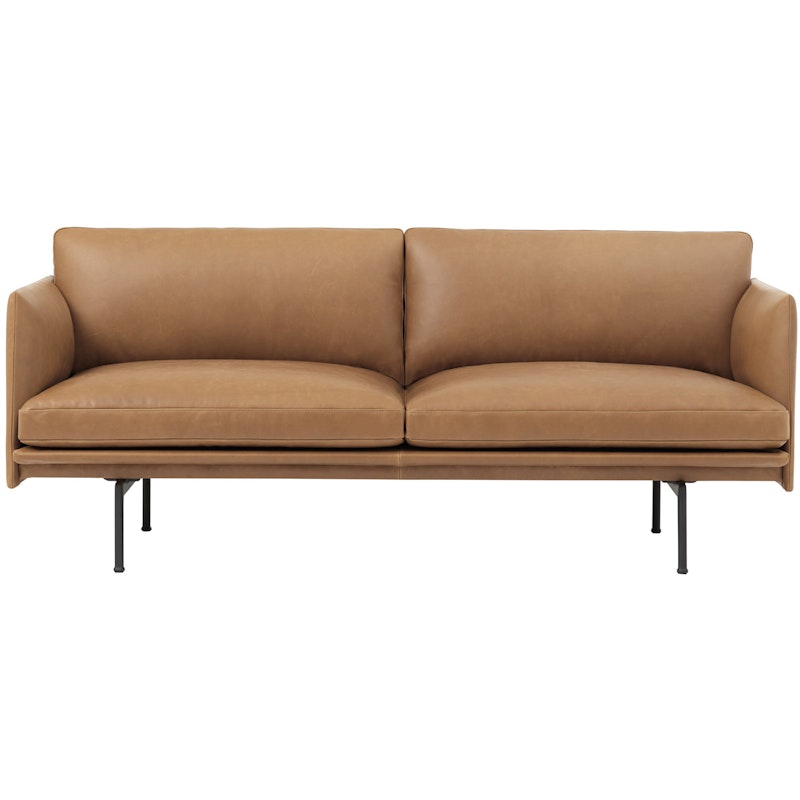 Outline Soffa 2-Sits, Silk leather Cognac / Svart Aluminium