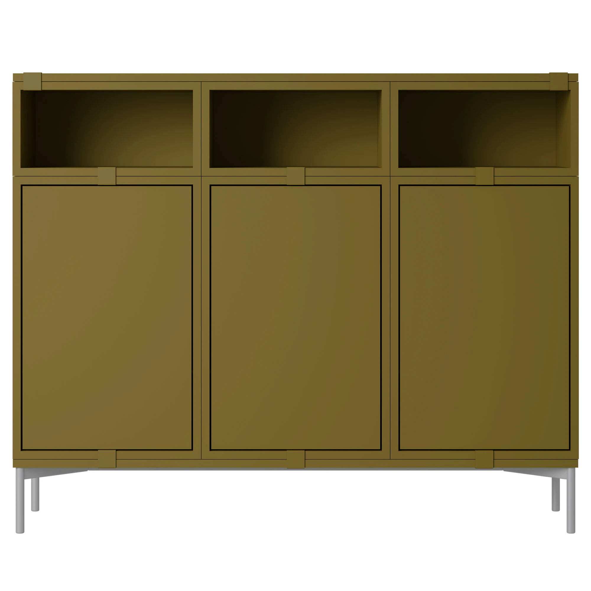 Muuto Stacked Configuration 3 Sk&auml;nk M&ouml;rkgr&ouml;n - Sidobord & Avlastningsbord Pu-lackerad Mdf Brungr&ouml;n