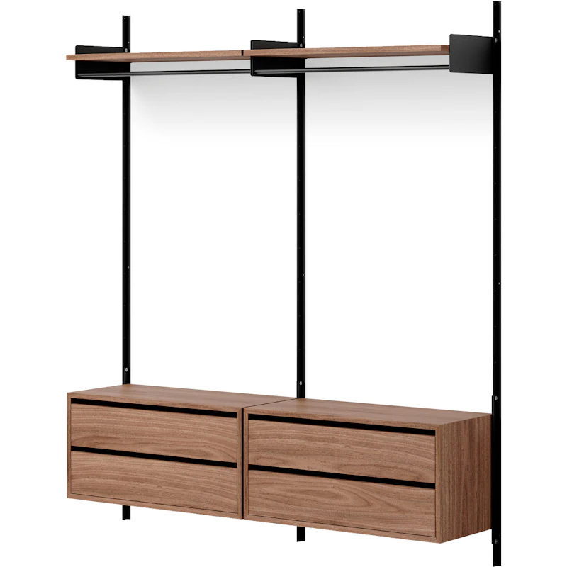 Wardrobe Vägghylla 2 Skåp Med Lådor, Valnöt