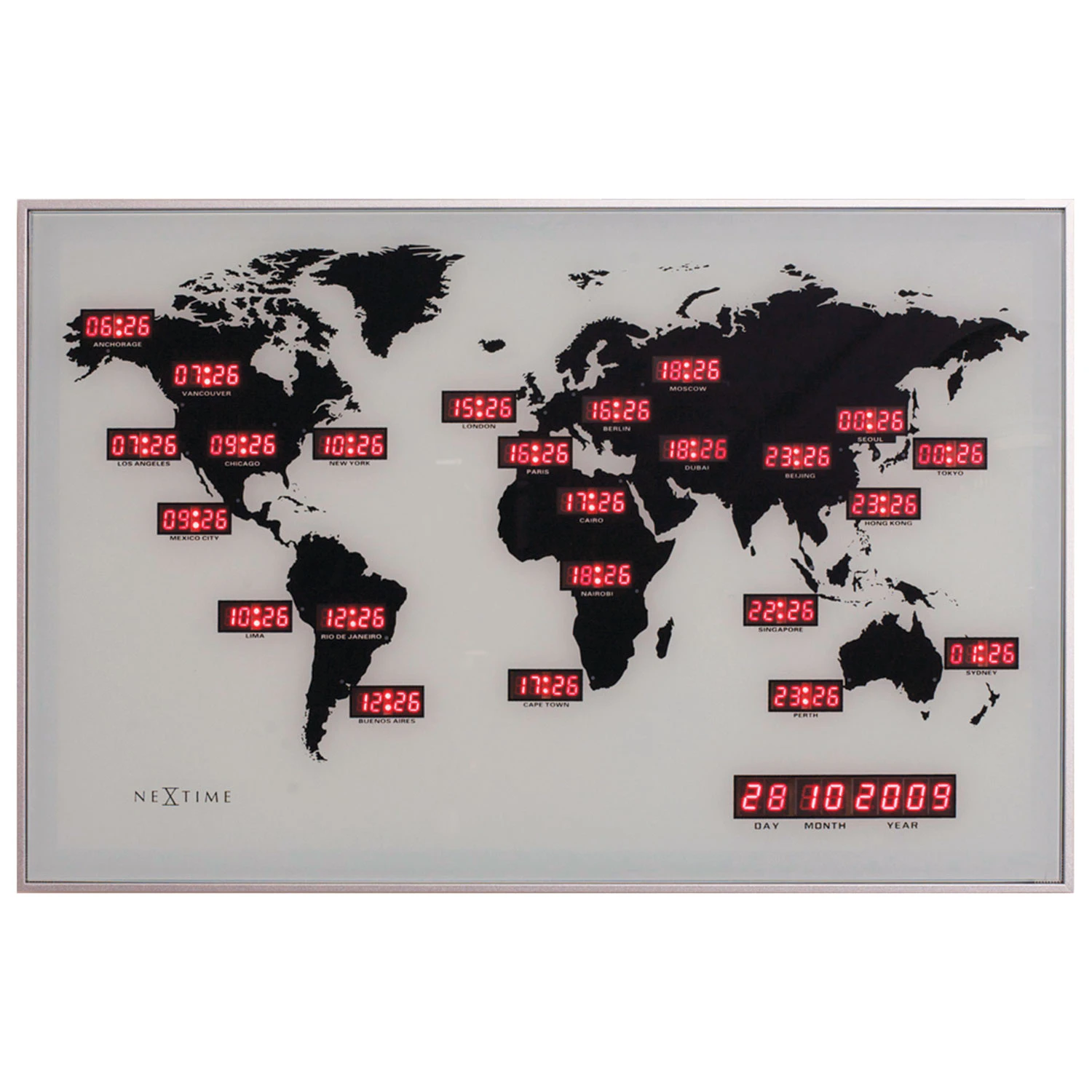 Nextime World Time Digit Väggklocka - Väggklockor Grå
