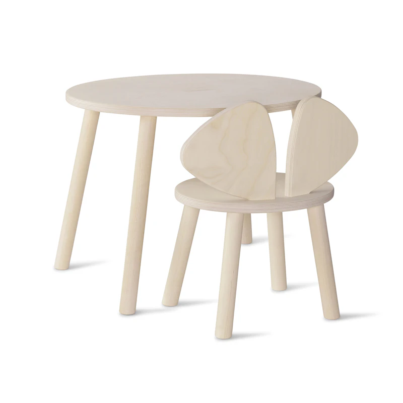 Mouse Set Barnstol + Bord (6-10 år), Björkvit