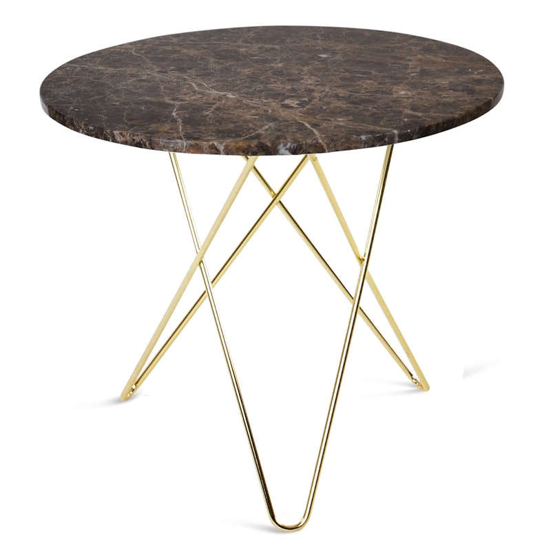 O Matbord Ø80 cm, Mässingsunderrede, Brun Marmor