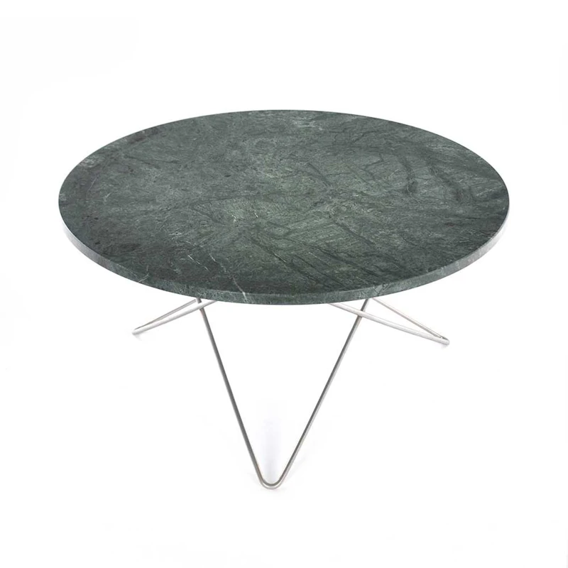 O Table Soffbord Ø80 cm, Stål/Grön Marmor